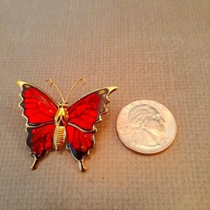 New Colorful Enamel Glitter Butterfly Brooch Pin Dark Red